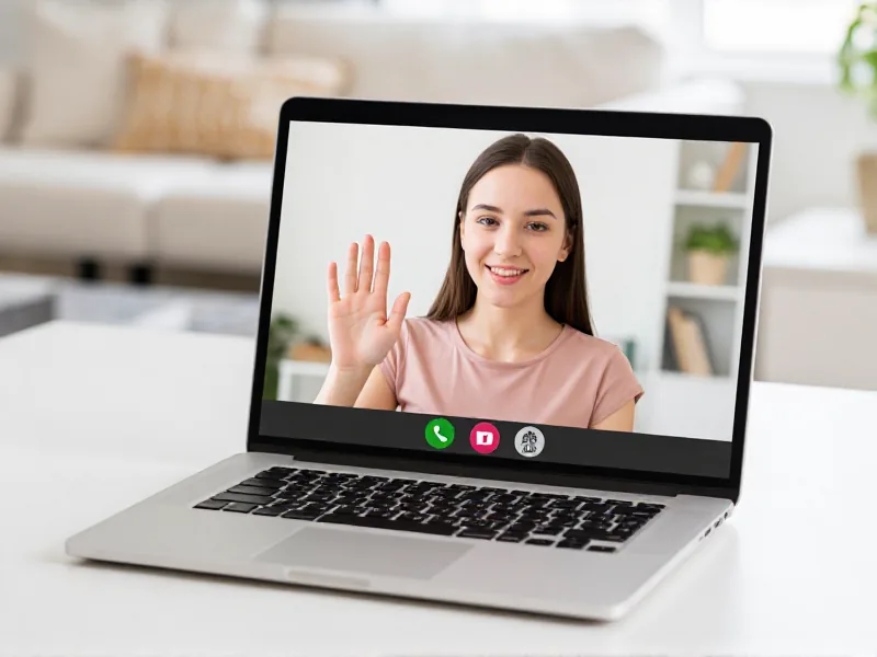 Panggilan video di laptop dengan senyum hangat di layar